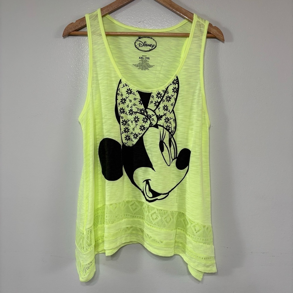 Disney Minnie Mouse Cutesy Floral Lace Neon Green Tank Top Size XXL